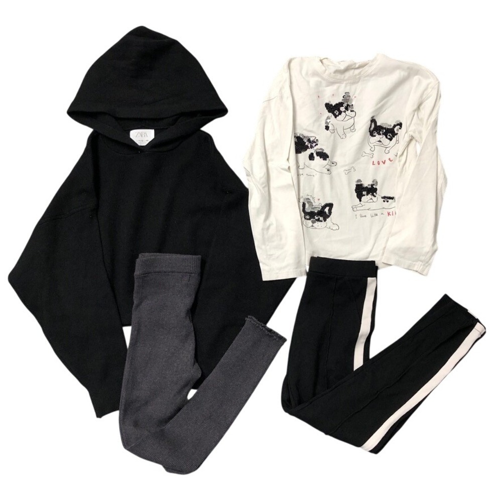 Zara Clothing Lot Girls Size 11-12 Kids Black White Gray‎ Hoodie Tee Leggings